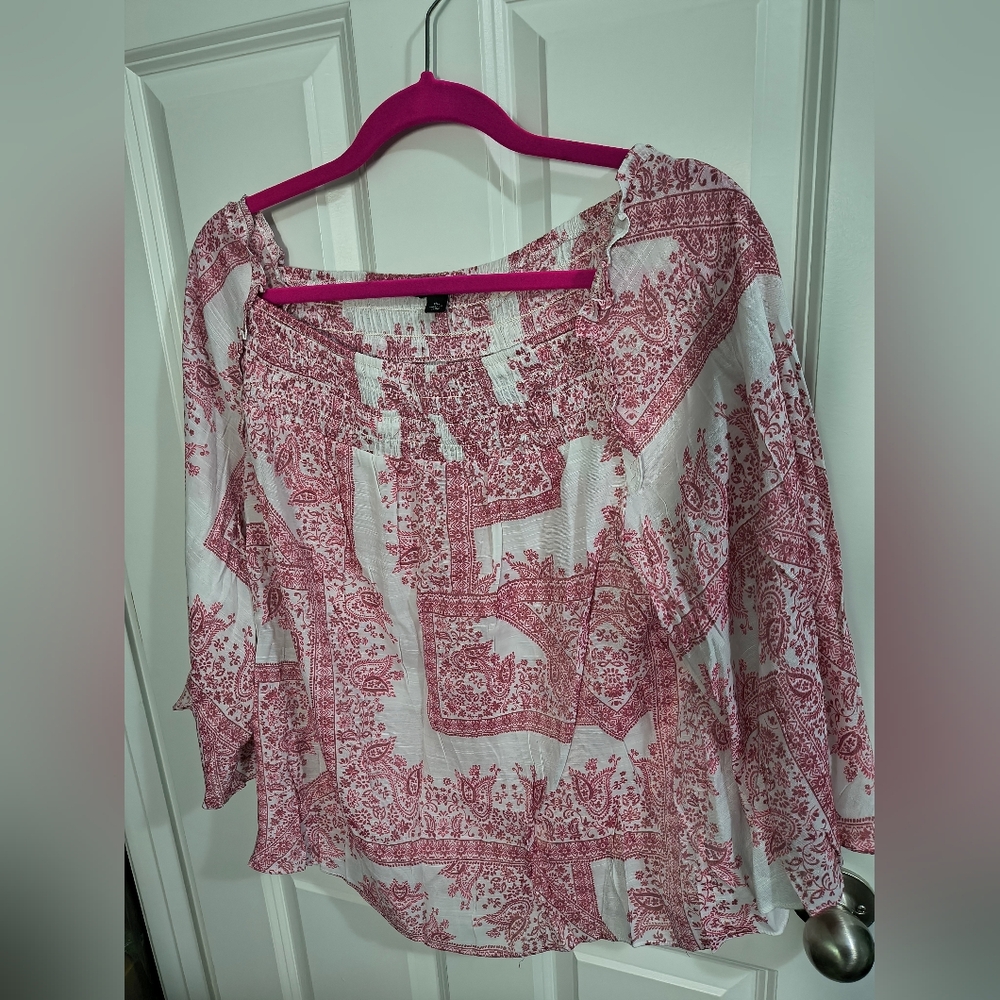Zac & Rachel White and Pink 3/4 Sleeve Boxy Blouse Size XlL